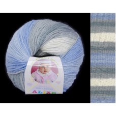 Пряжа "BABY WOOL Batik" 4692 кремовый/голубой/серый.